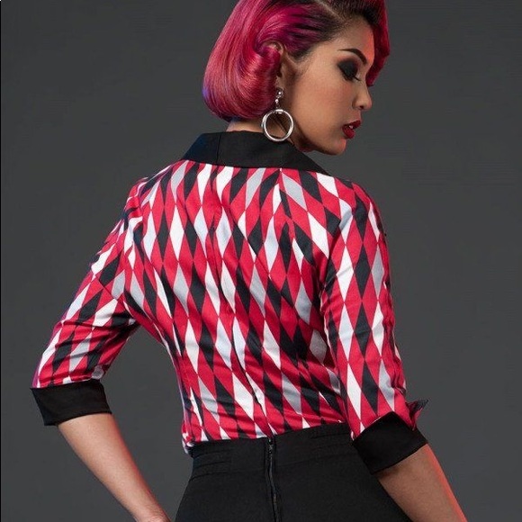 Pinup Couture Doris Top in Bad Girl Harequin - Picture 2 of 4